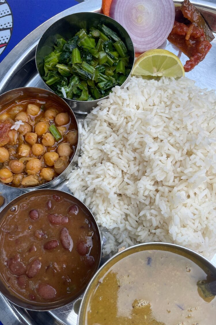 A typical dal bhat thali in Nepal