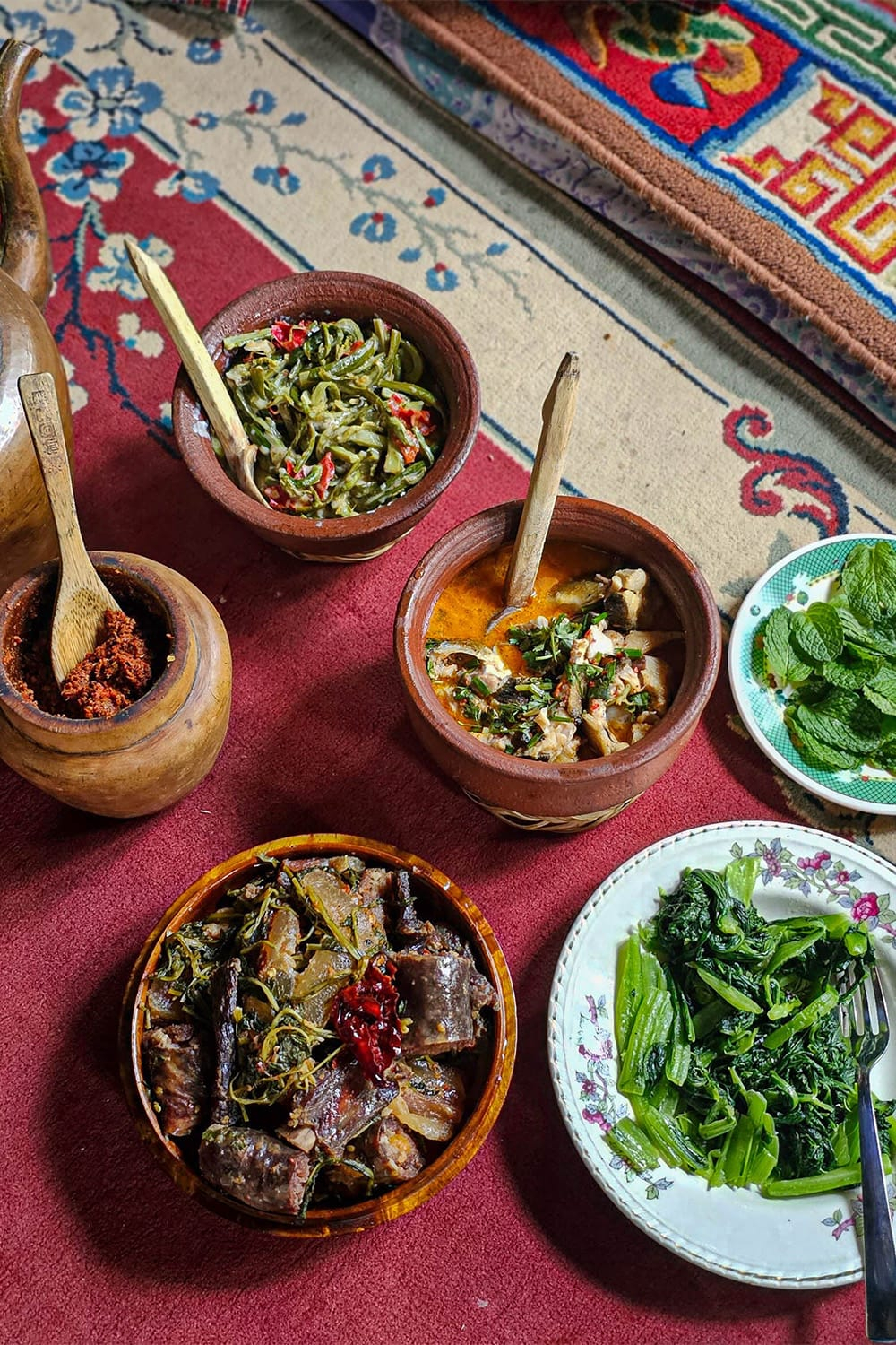 Typical Bhutanese food at a homestay